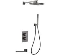 Shower System, Wall Mounted Grey Thermostatic Concealed Bathroom Rain Mixer Shower Taps Set with 10 * 8 Inch Rainfall Shower Head and Handheld Shower, Luxury Shower Set,B