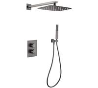 Shower System, Wall Mounted Grey Thermostatic Concealed Bathroom Rain Mixer Shower Taps Set with 10 * 8 Inch Rainfall Shower Head and Handheld Shower, Luxury Shower Set,A
