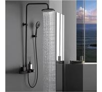 Shower System with Tub Spout 9 Inches Round Rainfall Shower Head System with Handheld Combo Set, Wall Mounted Shower Faucet Set, 3 Functions,Black,Showerheads