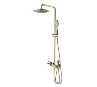 Shower System with Tub Spout Round Rainfall Shower Head System with Handheld Combo Set, Wall Mounted Shower Faucet Set Complete with Bidet Sprayer,Gold