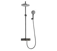 Shower System with Tub Spout Shower Faucet with Handheld Sprayer and 8 Inches Round Rain Shower Head Shower Combo Set Wall Mounted Tub and Shower Trim Kit with Shelf, Gray