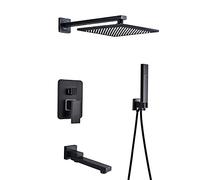 Shower System with Tub Spout Square Rainfall Shower Head System with Handheld Combo Set, Wall Mounted Shower Faucet Set Complete,8 Inches
