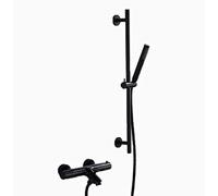Shower Taps, Wall Mounted Brass Constant Temperature Bath Bathtub Faucets Black Tub Taps Bathtub Mixer with Handheld Shower and Lifting Rod, Luxury Shower Set,A