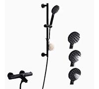 Shower Taps, Wall Mounted Brass Constant Temperature Bath Bathtub Faucets Black Tub Taps Bathtub Mixer with Handheld Shower and Lifting Rod, Luxury Shower Set,A