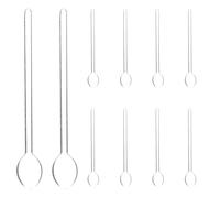 SHOWERORO 10 minicucharas de postre de vidrio: varilla agitadora transparente resistente al calor con mango largo, utensilios transparentes para festivales, fiestas, hogar, leche y cócteles.