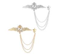 SHOWERORO 2 Broches de Alas de Ángel Estrellas, Aleación y Cristal, Efecto Decorativo Práctico para Adornar Trajes y Bufandas, Estilo Elegante y Sencillo