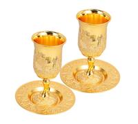 SHOWERORO 2 Juegos Copa Shabbos y Bandeja Vintage Embossed Judaica para Ceremonias Sabbath y Havdalah Copas de Vino para Fiestas Judías y Bendiciones Religiosas