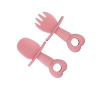 SHOWERORO 2piezas Cubiertos Infantiles De Silicona Tenedor y Cucharita Ergonomicos Para Bebés Aptos Para Aprendizaje Independiente y