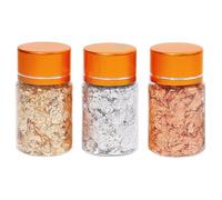 SHOWERORO 3 Botellas de Láminas Metálicas para Decoración de Uñas Fragmentos de Pan de Oro Cobre y Aluminio Dorado 3 G por Botella Kit de Arte de Uñas DIY para Manicura y Pedicura