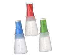 SHOWERORO 3 piezas Botella Dispensadora de Aceite con Pincel de Silicona Resistente al Calor Tapa Cepillo Flexible para Barbacoa Hornear y Cocinar Colores Rojo Azul y Verde