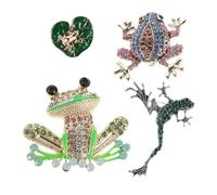 SHOWERORO 4 broches de rana con diamantes de imitación. Elegante joya de animal para mujeres, niñas, mamás y esposas. Broche de solapa de moda para chal, bufanda, sombrero, vestido, boda, Navidad y