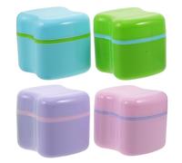 SHOWERORO 4 Piezas Estuche para Prótesis Dentales Portátil con Cesta Coladora, Plástico Resistente, Colores Azul, Verde, Rosa y Morado, Contenedor para Limpieza y Remojo de Dentaduras
