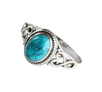SHOWERORO Anillo Vintage de Turquesa Azul, Tamaño 10, Aleación Segura para Piel, Anillo Estético Occidental para Mujer, Obsequio de Cumpleaños y Boda, Joyería para Uso Diario y Ocasiones