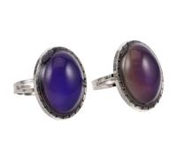 SHOWERORO Anillos Vintage Ajustables para Mujer 2 Piezas con Piedra Ovalada Que Cambia de Color por Temperatura Anillos de Humor Ovalados para Uso Diario y Eventos