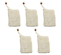 SHOWERORO Bolsa de Jabón de Sisal Cordón 5 Unidades 14,5x9,5 Cm Color Café Cuentas de Madera para Baño Exfoliante y Ahorro de Jabón, Bolsa de Malla para Ducha y Cuidado Piel