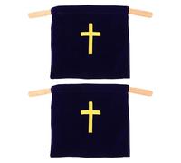SHOWERORO Bolsa de Ofrenda para Iglesia de Terciopelo Azul con Bordado Cruzado, 2 Unidades Grandes 43x25 Cm, con Asa de Madera, Adecuado para Comunión y Donaciones Religiosas