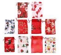 SHOWERORO Bolsas de Organza para Regalos Navideños 50 Unidades 10X15 CM con Cordón Cierre Mezcla 3 Diseños de Copos de Nieve Estrellas Papá Noel y Renos Bolsa para Dulces y Decoración