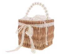 SHOWERORO Bolso de Trenzado para Mujer con Cadena de Perlas Falsas Bolso Bandolera de Paja Hecho Mano Diseño Ligero y Elegante para Playa y Verano
