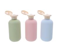 SHOWERORO Botellas de Viaje Exprimibles 200 Ml Set 3 Piezas Tricolor para Loción Champú y Gel de Ducha Plástico Portátil con Tapa Abatible Antigoteo Envases Rellenables para Uso en