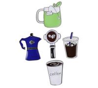 SHOWERORO Broche de Solapa de Café 5 Piezas Pines Estéticos para Ropa y Mochilas Diseño de Cafetera y Taza de Té Leche Hechos de Aleación Resistente Ideales