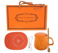 SHOWERORO Calentador Eléctrico de Tazas de Café y Té USB 5v, Taza Térmica Naranja con Función de Calentamiento Automático y Mantenimiento de Temperatura, Set Práctico para Hogar y Oficina,