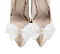 SHOWERORO Clips para Zapatos de Boda Lazo Desmontable en Color Blanco, Material de Tela y Metal, Ideales para Fiestas y Cena de Acción de Gracias