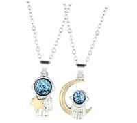 SHOWERORO Collar Juego Colgantes de Astronauta y Luna, Diseño Bicolor Estrella y Luna, Material Duradero, Tamaño Pequeño, Obsequio Romántico para Aniversario y San Valentín