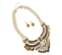 SHOWERORO Conjunto de Collar Dorado de Aleación con Diseño Único de Tassel y Moneda para Mujer Bohemia, Estilo Vintage y Punk Adecuado para Fiestas y Aventuras al Aire Libre