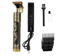SHOWERORO Cortapelos Eléctrico Vintage Diseño Grabado, Kit Profesional Portátil Batería Recargable, 4 Peines Guía, Aceite y Cepillo para Corte Detallado y Cuidado del Cabello