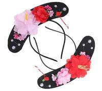 SHOWERORO Diadema China para Cosplay Hanfu, Diadema de Peluca para Mujer 4 Flores (2 Rojas 2 Rosas), Accesorio Tradicional para Fotos de Fiesta y Evento, Aro Decorativo Ligero y Cómodo