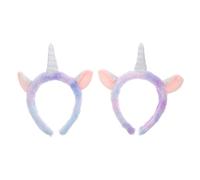 SHOWERORO Diadema de Unicornio de Peluche, Banda Ancha Morada para Maquillaje y Lavado Facial, 2 Unidades, Accesorio Suave y Cómodo para Fiestas y Cuidado Personal