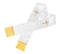 SHOWERORO Estola Clerical Bordada con Cruz y Borlas Unisex, Chal Sacerdotal Reversible de Color Claro 135 Cm para Bodas y Ceremonias Religiosas, Accesorio Litúrgico para Pastor y Clero