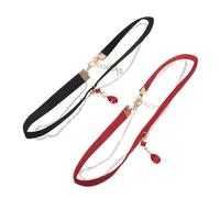SHOWERORO Gargantilla de Lágrima para Mujer 2 Piezas Colgantes Terciopelo Negro y Burdeos Cadena de Clavícula Ajustable de Capas Collar Gótico para Fiesta Boda y Halloween