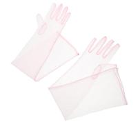 SHOWERORO Guantes Largos Transparentes de Tul Rosa para Mujer Guantes de Encaje Nupcial Semitransparentes Codo Accesorios para Bodas Fiestas Ópera y Sesiones Fotográficas