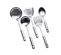 SHOWERORO Juego de Utensilios de Cocina y Agujero para Colgar de Acero Inoxidable 5 Piezas Diseño Ahorrador de Energía Incluye Cucharas, Espátula y Pala