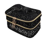 SHOWERORO Neceser Maquillaje Viaje Compacto y Portátil con Malla Doble Estampado Leopardo Bolsa Aseo Mujer Organizador Cosméticos Pequeño Práctico para Viaje Diario