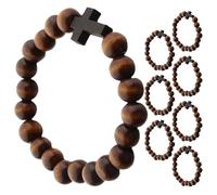 SHOWERORO Pulsera de 8 piezas con cuentas de cruz de madera, pulsera religiosa con cruz de cordón elástico, joyería devocional de fe, regalo para hombres y mujeres.