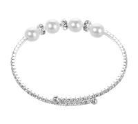 SHOWERORO Pulsera de Boda de Perlas Falsas Brillantes y Gemas de Imitación, Pulsera Decorativa Plateada Ligera para Mujer, Accesorio Elegante para Vestidos de Novia y Eventos Formales