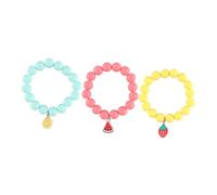 SHOWERORO Pulsera de Cuentas de Frutas para Niñas, Set de 3 Pulseras Cuentas de Frutas en Colores Amarillo, Azul y Rojo, Accesorio Infantil para Fiesta y Decoración de Muñeca