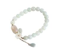SHOWERORO Pulsera de Jade Natural para Mujer Brazalete Elástico de Piedra Preciosa con Diseño Floral Joyería Versátil para Usar Sola o Combinación Diaria