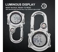 SHOWERORO Reloj de Bolsillo Multifuncional Mosquetón, Metal Resistente Plateado, Esfera Negra, Compacto para Escalada y Actividades al Aire Libre, Reloj Digital y Brújula Portátil