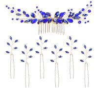 SHOWERORO Set de 7 Pinzas Decorativas Cabello Cristales Azul Real Accesorios para Boda y Eventos Horquillas para Novia y Fiesta Peinetas Elegantes para Peinados Femeninos