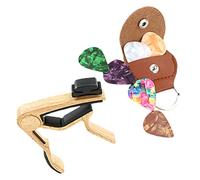 SHOWERORO Set De Cejilla Metálica Multifunción Para Guitarra y Ukelele, 8 Piezas 1 Cejilla Madera Clara, 6 Púas Resistentes y 1 Porta Púas Portátil Adecuado Para Accesorios De Instrumentos Musicales