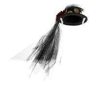 SHOWERORO Sombrero de copa steampunk - Tocado con velo y rosa roja para mujeres y niñas - Mini sombrero de copa gótico con clip, pluma y velo - Accesorio para cosplay de carnaval