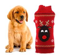 SHOWERORO Suéter Navideño para Perro Rojo Diseño de Reno, Tejido de Fibras Acrílicas, sin Botones ni Cremallera, Adecuado para Fiestas de Navidad, Talla XL