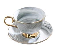 SHOWERORO Taza de Cerámica 250 Ml con Platillo Juego 1 Pieza Estilo Mármol Gris y Dorado para Café Leche Jugo Desayuno en Hogar y Oficina