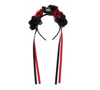 SHOWERORO Tocado de Calavera Rojo Flor de Rosa Ligero y Decorativo para Halloween, Accesorio de Disfraz para Fiesta y Mascarada Infantil