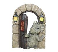 SHOWFEICAT Adorno de jardín de Resina de dragón, Estatua de Hada para Puerta, Patio, Arte al Aire Libre y jardín, luz Solar, Arena Luminosa, Puerta Abierta, Estatua de Pared de dragón, decoración al