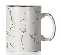SHOWFULL Taza de café grande con incrustaciones de patrón dorado de lujo, 650 ml, taza de té clásica de mármol de cerámica con asa para hombres y mujeres, blanco mate