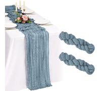 Showgeous Paquete de 2 Caminos de Mesa de Gasa Azul empolvado 55x300cm Caminos de Mesa de Gasa Boho Decoraciones románticas y rústicas para mesas de Bodas, Baby Showers, cumpleaños